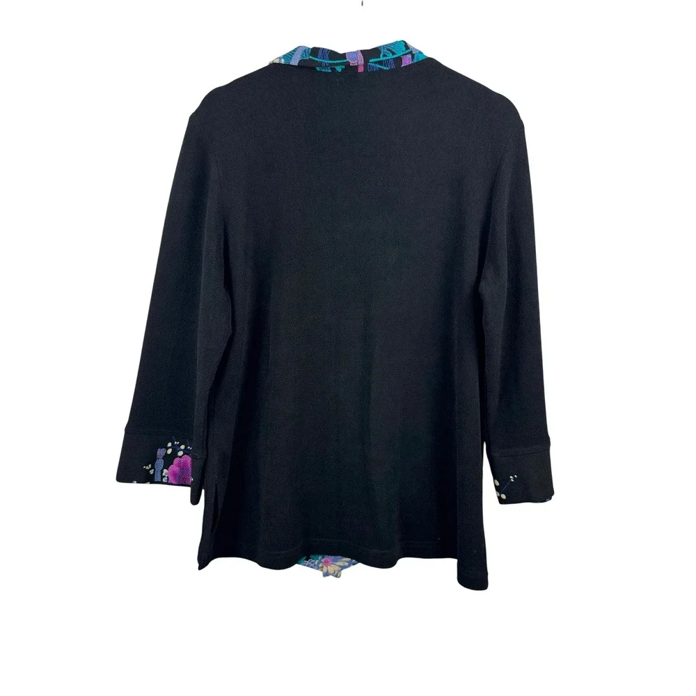 Moonlight Floral Trim Cardigan lagen artsy‎ sz  L Black pink boho floral